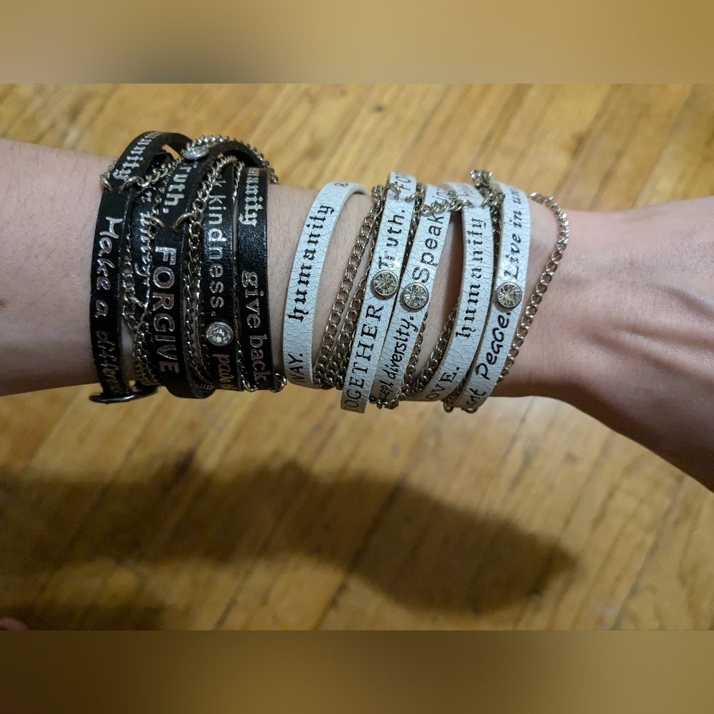 BKE Buckle Leather Chain Inspirational Wrap Bracelets White Black OS